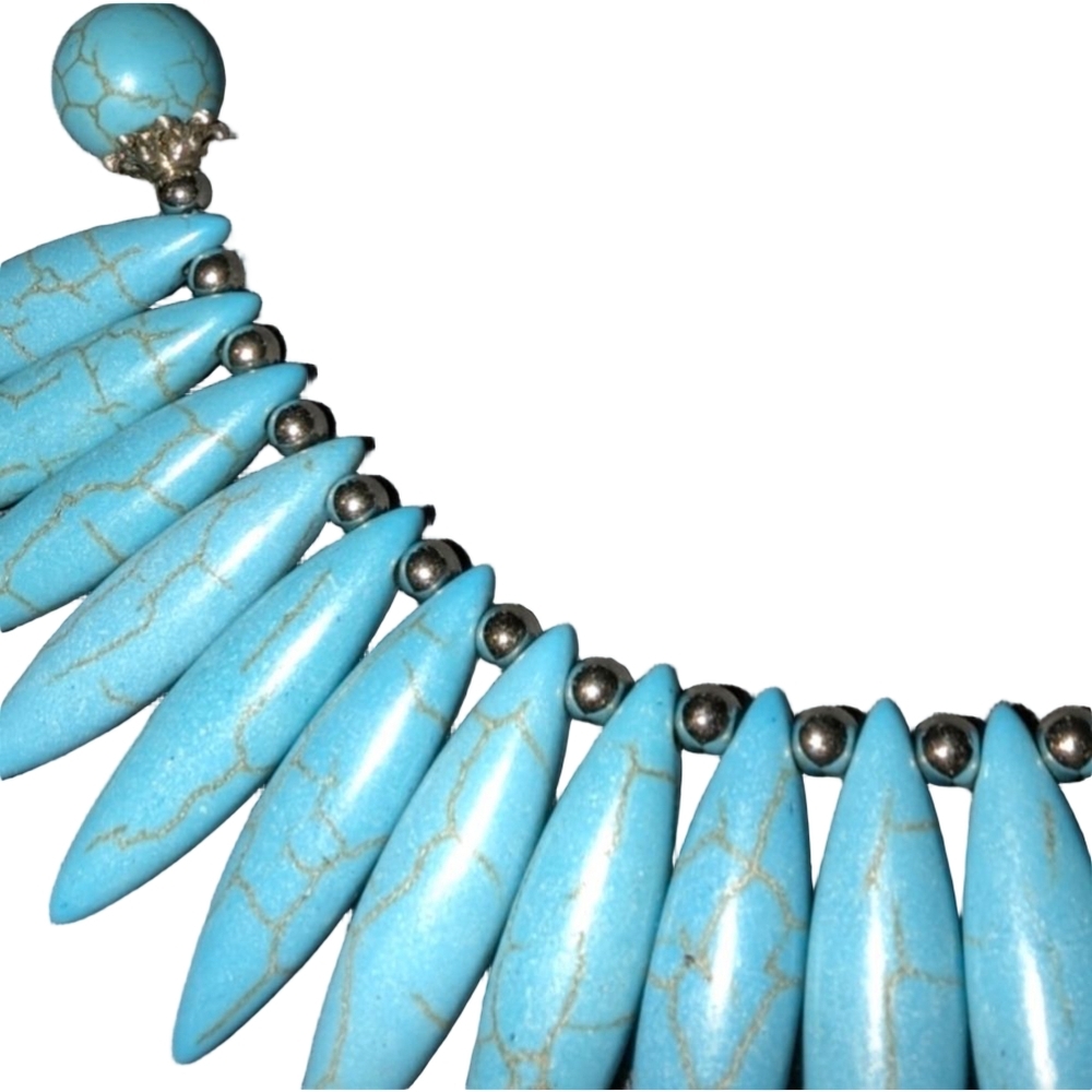 Natural Stone Necklace Vacay Jewelry Blue Malachite Tribal Bohemian Boho Style - Picture 6 of 10